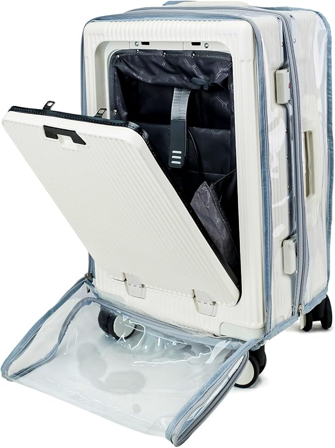 Clear Carry On Luggage Cover, No Disassembly, 20 Inch with Front Pocket Zipper, PVC Plastic Material, Travel Waterproof Transparent Suitcase Protector