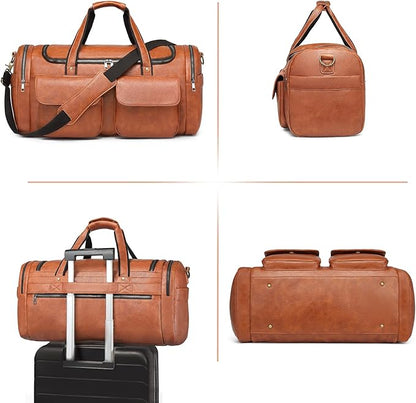 Travel Duffel Bag for Men, Large PU Leather Carry on Duffle Bag for Traveling, Waterproof Overnight Weekender Gym Bags with Shoe Compartment - Perfect for Daily Use/Birthday Gift