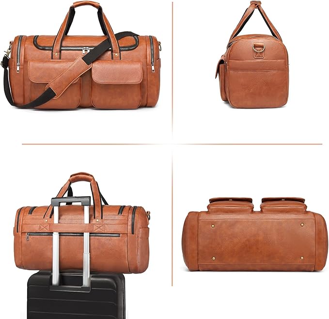 BOLOSTA Travel Duffel Bag for Men Women, Large PU Leather Carry on Duffle Bags for Traveling, Waterproof Overnight Weekender Duffel Bag with Shoe Compartment - Perfect for Daily Use/Birthday Gift