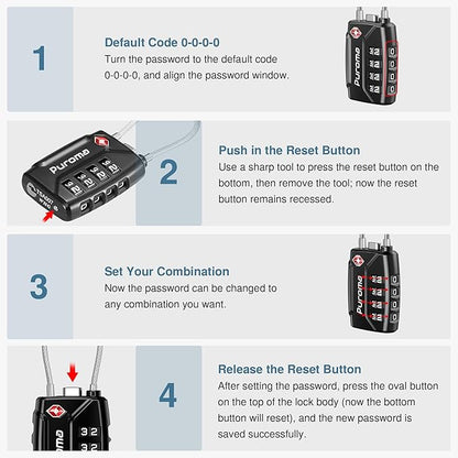 Puroma 4 Pack TSA Approved Luggage Locks, 4 Digit Combination Travel Locks Resettable Code Lock with Zinc Alloy Body for Suitcase, Toolbox, Backpack, Bag, Gym Locker (Basic Black)
