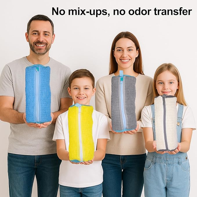 4 Pcs Shoe Washing Machine Bag, Laundry Shoe Bags for Washer and Dryer with Chenille Liner, Large Reusable Mesh Bag for Sneakers, Gym, Tennis, Sports, Delicate, 2 Color Mix(Yellow+Gray)