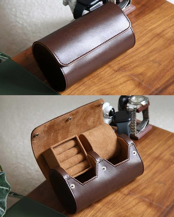 PU Leather Watch and Cufflink Combo, Small Travel Case, Organizer and Storage Box for Men's Gifts