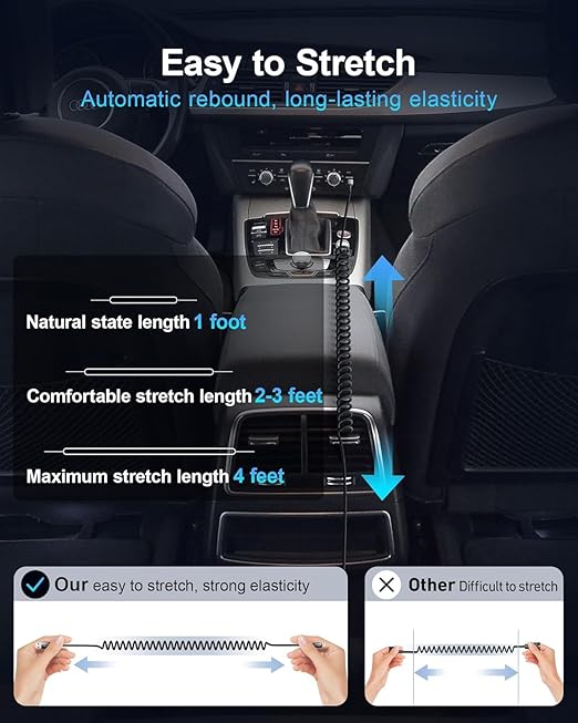 KIYODA USB A to USB C Cable 3FT/6FT, Coiled USB C Cable for Car, 66W USBC Cable Fast Charging 3A USB C iPhone Cable Compatible with iPhone 17/16/15/Samsung Galaxy S20 S10 Plus and More USB C Devices