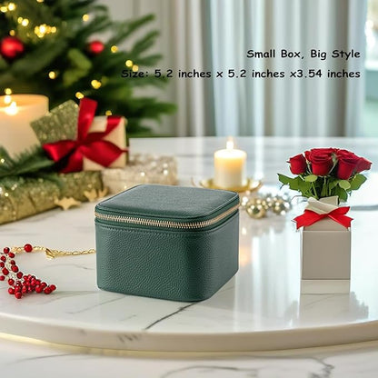 Vlando Small Travel Jewelry Box Organizer -6 Small Carry-on Zipped Pouches for Jewelries Necklaces Rings Earrings Necklace Sorting Storage, Dark Green