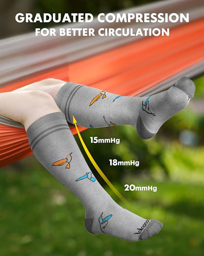 Bamboo Viscose Compression Socks for Women Men 2 Pairs 15-20mmHg Knee High Compression Socks Travel Nurse