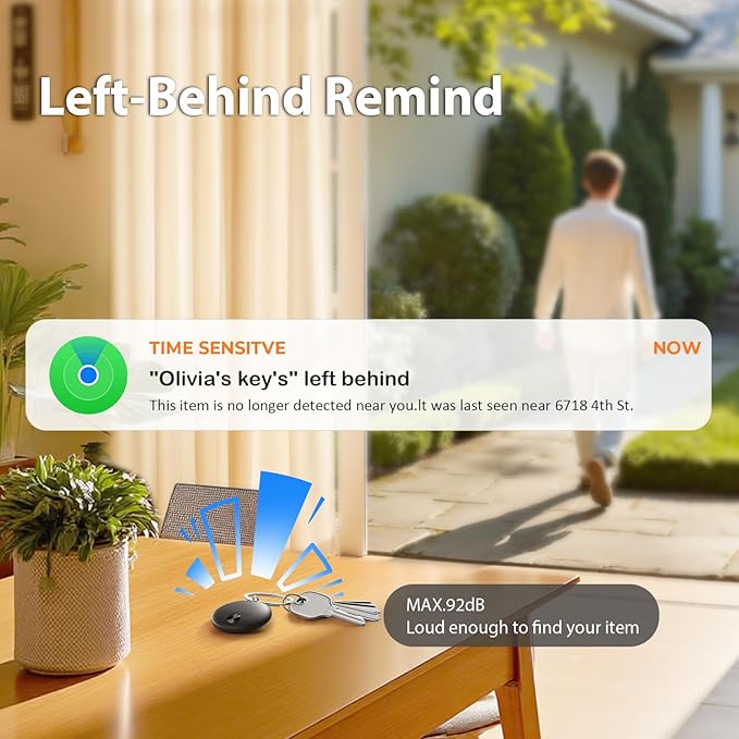 Air Tracker Tags- 4 Pack, New Bluetooth Tracker Works with Apple Find My APP (iOS Only), 92 dB Sound, Replaceable Battery, Smart Tag Keys Finder and Item Locator for Keys, Bags, Luggage, Wallet, etc