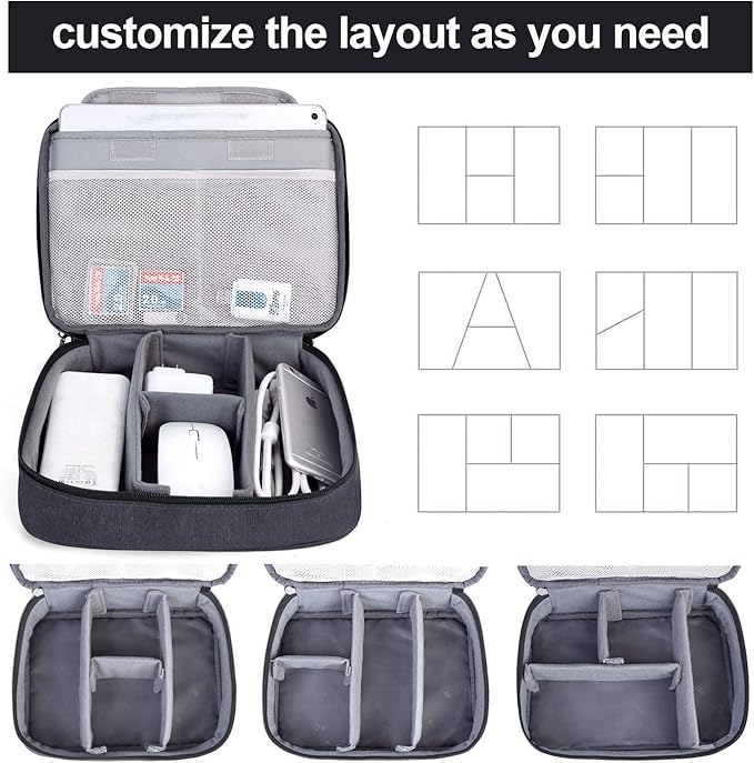 BUBM Electronic Organizer, Double Layer Travel Gear Bag for Cables, Plugs, Flash Hard Drive, Power Bank and More--a Sleeve Pouch for iPad (Large, Black)