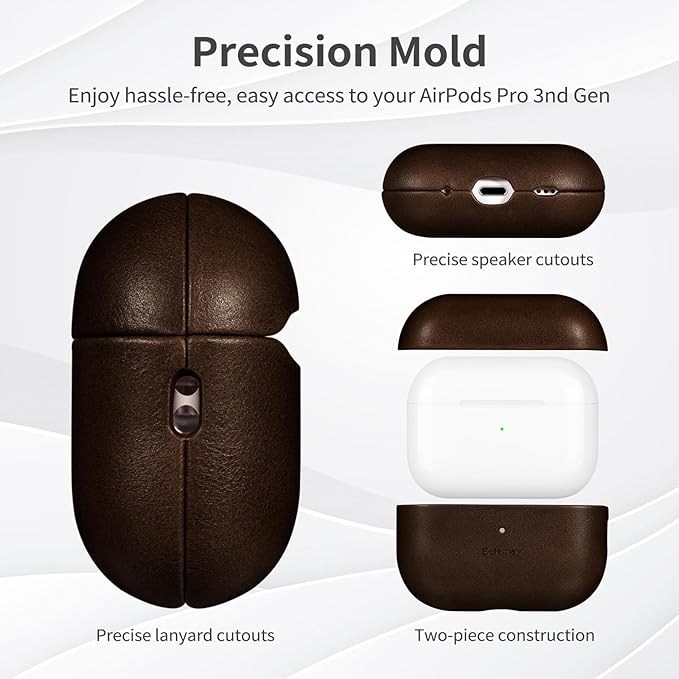 Belemay Handcrafted Full-Grain Vegetable-Tanned Leather Case for AirPods Pro 3rd Gen (2025), Two-Tone Effect, Natural Patina, Compatible with MagSafe, Compatible with Airpods Pro 3, Bourbon Brown