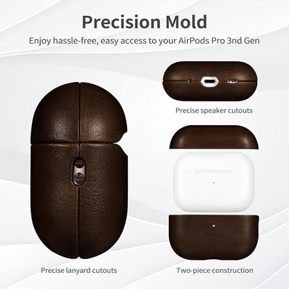 Belemay Handcrafted Full-Grain Vegetable-Tanned Leather Case for AirPods Pro 3rd Gen (2025), Two-Tone Effect, Natural Patina, Compatible with MagSafe, Compatible with Airpods Pro 3, Bourbon Brown