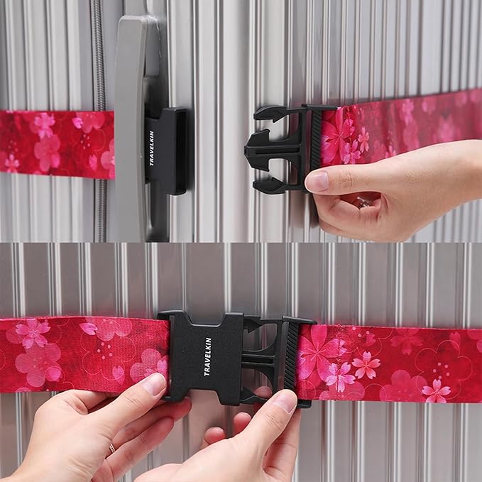 Travelkin Luggage Straps TSA Approved - Adjustable Cross Suitcase Straps with TSA Lock, Reinforced Buckle, Unique Pattern - Secure Heavy Duty Luggage Straps for Travel (Sakura)