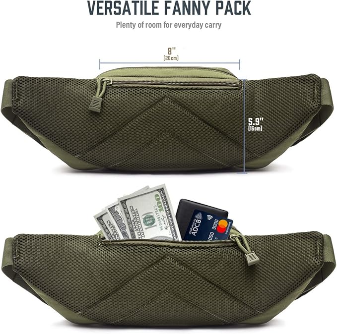 Tactical Fanny Pack for Men & Women, Concealed Carry Fanny Pack for Men, Adjustable Waist Bag, Compact Travel Belt Bag, CCW Fanny Pack with U.S Flag Patch