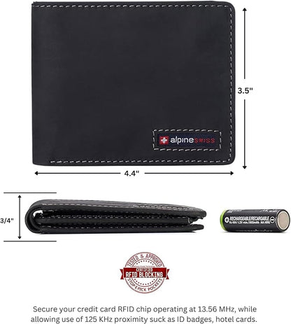 Alpine Swiss Mens Wallet for Men | RFID Protected Leather Mens Wallet | Spencer Bifold with Divided Bill Section | Gift Box | 2 ID Windows | 14 Card & Storage Pockets for Organization