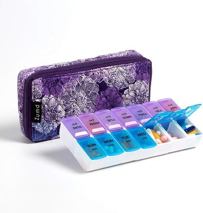 Weekly Pill Organizer 2 Times a Day, Zumd Pill Box 7 Day with Cute Quilted Fabric Zipper Case, Travel Pill Case Am Pm for Vitamin Medicine Organizer