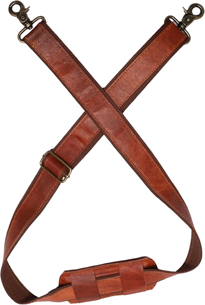 Adjustable Genuine Leather Shoulder Strap – Vintage Brown 60-Inch Comfort-Fit Padded Replacement with Heavy-Duty Swivel Hooks for Crossbody, Laptop, Messenger, Purse, Handbag, Duffel & Luggage Bags