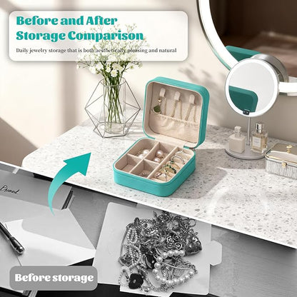 24-Pack Sage Green Travel Jewelry Box Organizer, 3.9" Mini PU Leather Snap Case with Mirror, Bridesmaid Proposal Gift/Wedding Favor, Ring Earring Holder, Compact Portable, Bulk Set