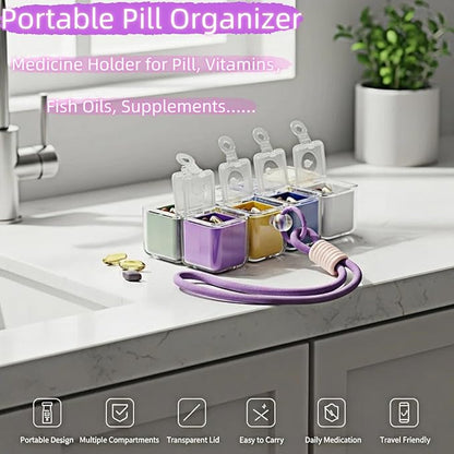 Weekly Pill Organizer, Travel 7 Day Pill Box Case with Magnetic Design, Easy Open Pill Container for 8 Compartments Portable Pill Case Medicine Holder for Vitamins Medication (Purple)