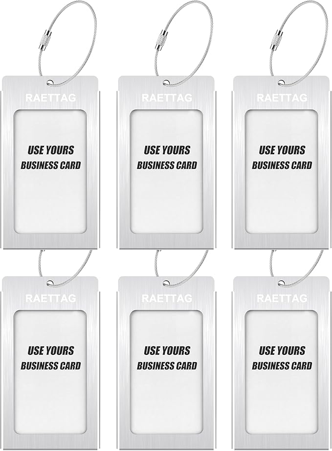 Luggage Tags Metal Suitcase Tags Travel Bag ID Identifier Luggage Tag (Silver 6-Pack)