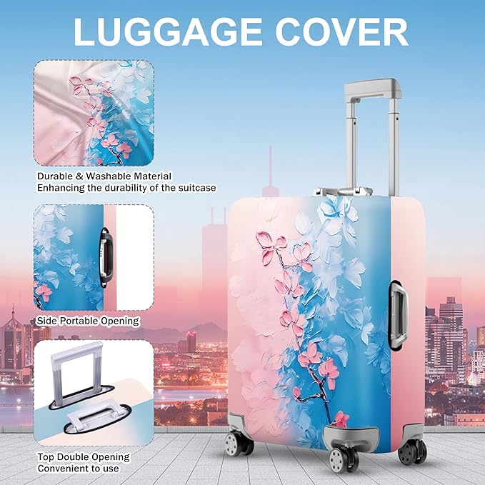 ANNA QUEEN Elegant Cherry Blossom Luggage Cover, Beautiful Floral Art Design, Stretchable, Washable Travel Sleeve for 20-34 Inch Luggage