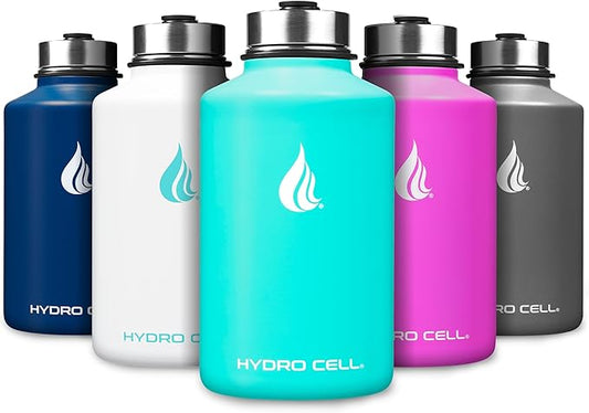 HYDRO CELL Stainless Steel Insulated Water Bottle with Straw - For Cold & Hot Drinks - Metal Vacuum Flask with Screw Cap and Modern Leakproof Sport Thermos for Adults (Teal 64oz)