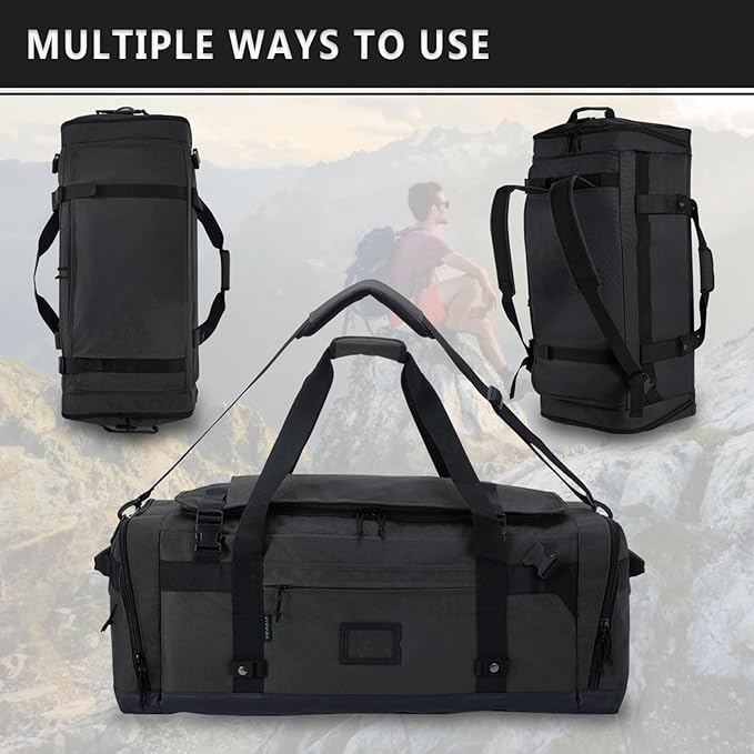 Large Duffle Bag for Travel - Men & Women, Foldable Gym Duffle Backpack, Heavy Duty Tactical Military Canvas Duffel Bags, Extra Big Carry On with Shoe Pockets, Waterproof (80L/103L)