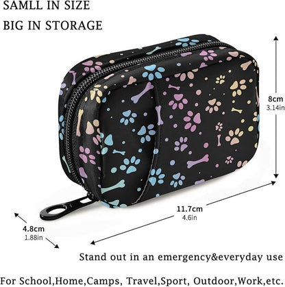 Fustylead Animal Paw and Bone Travel Pill Organizer Case Zipper for Purse with Removable Weekly Pill Box for Medicine, Vitamin, Supplement Medicine Organizer