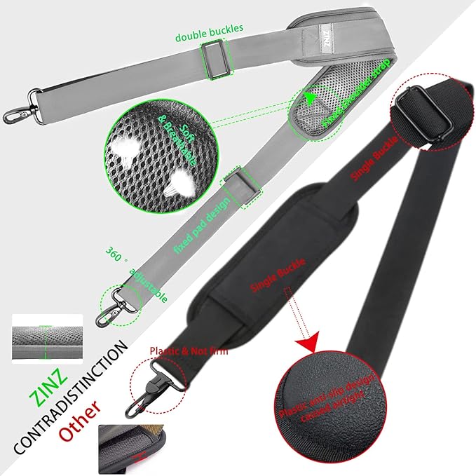 ZINZ Shoulder Strap 78" Universal Handbag Strap with Ultra-thick Fixed Padded and Dual Balanced Adjustable Buckles Shoulder Crossbody Strap for Briefcase Messenger Bag Laptop bag Luggage，Gray