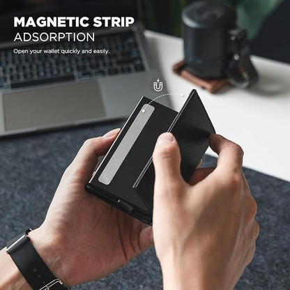 VULKIT Pop up Card Wallet Minimalist Cash Wallets RFID Blocking Leather Smart Credit Card Holder with ID window for Men