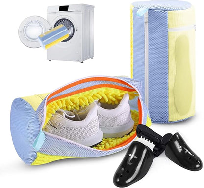 Shoe Washer Machine Bag 2Pack - Reusable Shoe Laundry Bag with Mesh Socks Washing Bag - 360°Deep Protective Cleaning Bags for Sneakers Delicate Footwear - Home Dorm Travel Essentials, Yellow