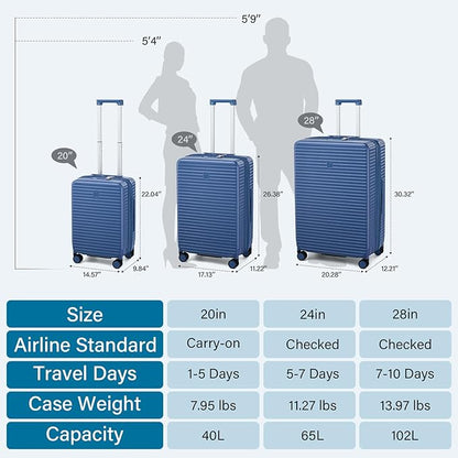 28 Inch Luggage Hard Shell Suitcases, Expandable Travel Checked Luggage 28 Inch, Large Check In Luggage with Spinner Wheels Cup Holder Charger Built in Lightweight Suitcase, Interstellar Blue