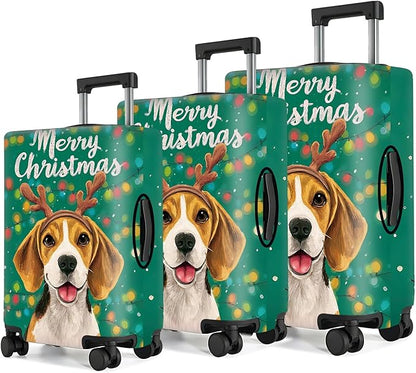 Christmas Dog Luggage Cover – Cute Reindeer Puppy Suitcase Cover Protector, Stretchable Waterproof Travel Sleeve,L