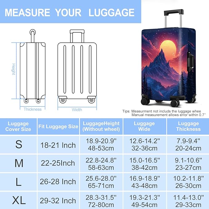 Luggage Cover Washable Suitcase Protector Anti-scratch Suitcase cover Fits 20-34 Inch Luggage (Snow mountain, L(28-30inch suitcase))