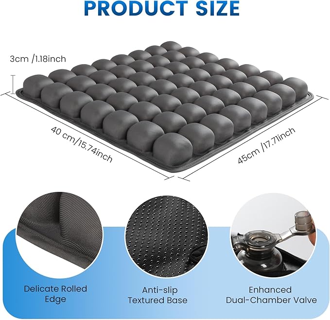 Travel Cushion, Travel Seat Cushion for Airplane, 56 Bubbles Portable Car Seat Cushions for Long Flhts Office Chair, Wheelchair, Camping, Home Living (Grey)