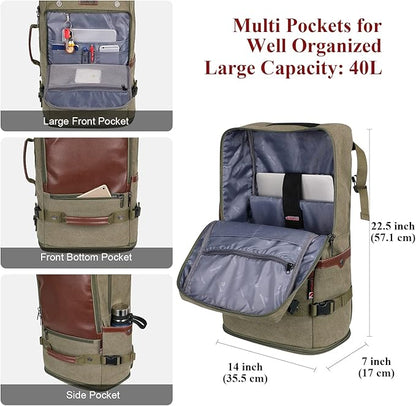 WITZMAN Travel Backpack for Men Women Carry on Luggage Backpack Canvas Rucksack Duffel bag with Shoe Compartment（A2021 Light green）