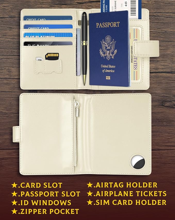 Leather Passport Holder Wallet Cover Case for Women and Men,RFID Blocking,Passport Case,Travel Accessories (White)