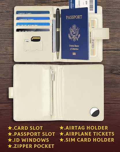 Leather Passport Holder Wallet Cover Case for Women and Men,RFID Blocking,Passport Case,Travel Accessories (White)