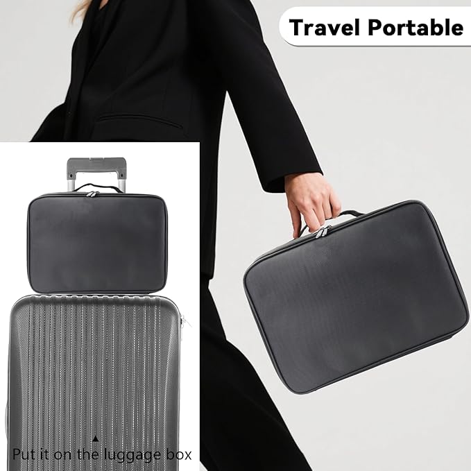 Travel Makeup Bag Makeup Cosmetic Train Case Organizer Portable Storage Bag with Adjustable Dividers for Cosmetics Makeup Brushes Toiletry Jewelry Black Medium