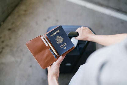 Distil Union Passport Cover+ | RFID-Shielded Premium Full-Grain Leather | Fits Passport, Cards, Cash, and More | Slim Travel Wallet and Organizer (Brown)