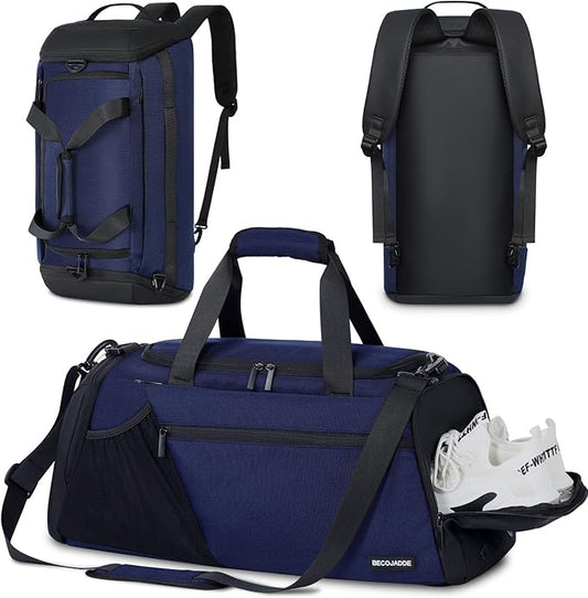 Gym Bags for Men Women 40L Large Gym Backpack Multiple Pockets Sport Duffle Bags with Shoe & Wet Compartment for Workout Travel Weekend Overnight Navy Blue