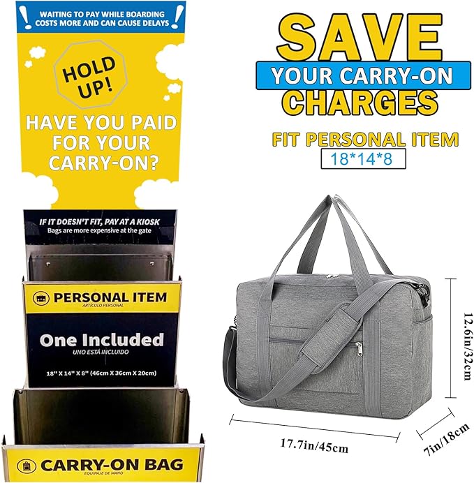 For Spirit Airlines Personal Item Bag 18x14x8 with Wet Pocket Foldable Travel Duffel Bag Underseat Carry on for Men & Women