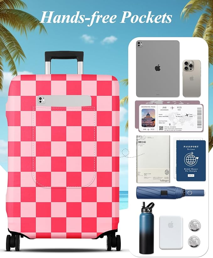 Slohif Luggage Cover for Suitcase Tsa Approved Protector - Luggage Sleeve Large Suit Case Cover Travel Stretch Baggage Case Protective Washable Fit 28-30 Inch Checkered L