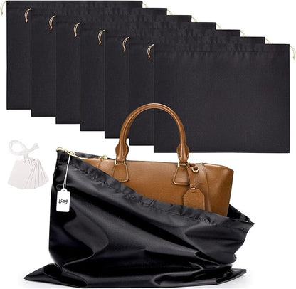 Ewen 19.6x15.7in Dust Bags for Handbags, 7 Pack of Black Dustproof Silk Bags with Drawstring for Travel, Purse Wallet Bags for Storage, Satin Covers for Shoes and Boots, Pouches Organizer for Closet