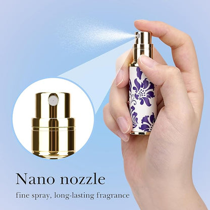 LUEXBOX Portable Perfume Bottle for Travel, Mini Refillable Perfume Dispenser, 5ml Faux Leather Leak Proof Perfume Atomizers, Blue and White Bottles Sprayer for Pocket Perfume (Blue flower)