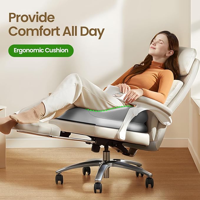 Benazcap Large Seat Cushion for Office Chair Memory Foam Coccyx Pain Relief Cushion Pillow for Back Support Non-Slip Seat Pad for Office Desk, Car Seat, Wheelchair, Sciatica-Grey