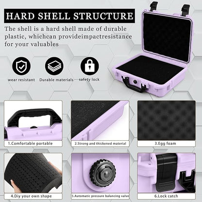 1 Pcs 14.3 x 11.4 x 4.5 Inch Waterproof Hard Case with DIY Customizable Foam Insert Portable Protective Case with Knife for Camera Drones Equipments Tools Test Instruments (Purple)