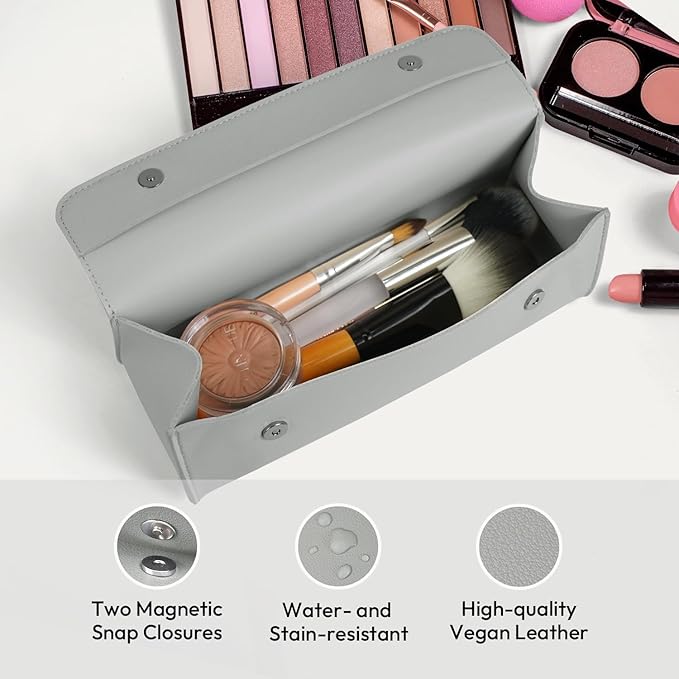 carrotez Stylish PU Leather Makeup Bag: Versatile Travel Toiletry Bag & Cosmetic Pouch, Small Makeup Organizer for Purse Essentials - Ideal Makeup Brush Holder & Sunglasses Case for Women - Grey