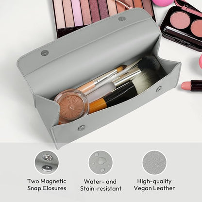 carrotez Stylish PU Leather Makeup Bag: Versatile Travel Toiletry Bag & Cosmetic Pouch, Small Makeup Organizer for Purse Essentials - Ideal Makeup Brush Holder & Sunglasses Case for Women - Grey