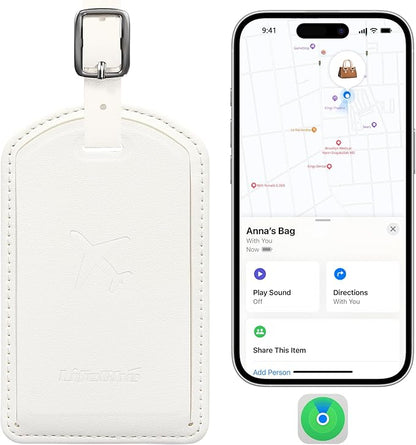 Luggage Tags Built-in Anti-Loss Tracker, Luxury Leather Luggage Tags for Suitcase, Travel Bags, Backpacks, Travel Organizer for Lost Baggage Prevention (Creamy White)