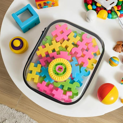 Hard Sided Clear Zipper Case for Storage- Professional-Grade Plastic Clear Zipper Pencil Case,Toy Storage Bins, Toiletry Pouch, Travel Organizer, Cosmetic Bag（Black,2 Pack, L）