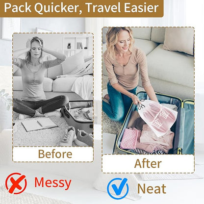 50 Pack Shoe Bags for Travel, 15.7" x 11.8" Translucent Travel Shoe Bags for Packing, Large Waterproof Portable Drawstring Travel Shoe Storage Bag Travel Essentials Women for and Men