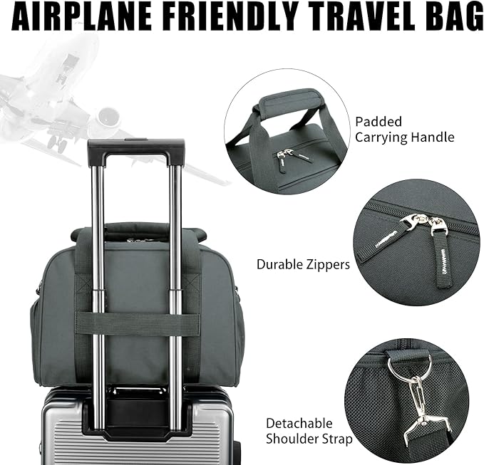 SeaRock 14 inch Small Gym Bag for Women & Men - Mini Duffle Bag for Travel, Sports, Workout, Weekender & Overnight with Shoe Compartment Dark Grey